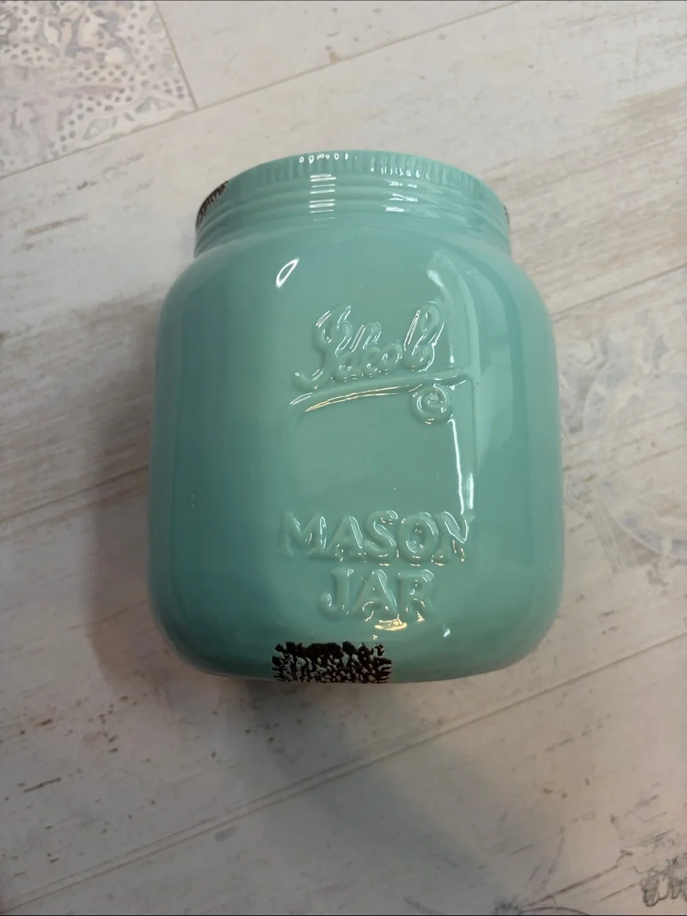 Kitchen Essentials Teal Mason Jar Ceramic Utensil Holder Vase